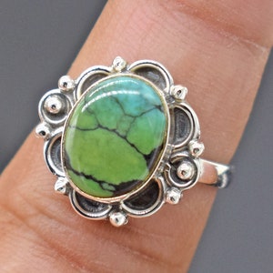Handmade 925 Sterling Silver Ring: Natural Tibetan Turquoise Gemstone