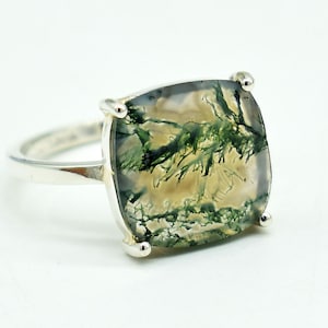 Green Moss Agate Ring: 925 Sterling Silver Gemstone Ring