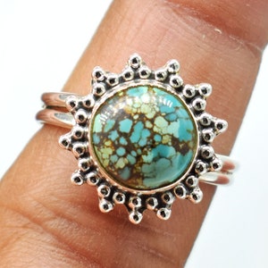 Hubei Tibetan Turquoise Ring: Handmade 925 Sterling Silver