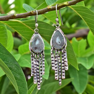 Boheman silver Earring, Bohemian Chick Jewelry, Hipster Dangle ,Hoop Long Earring, Turquoise Earring, December Birthstone