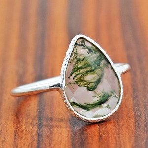 Pear Shape Moss Agate Ring, Natural Moss Agate Ring, Bridal Ring, Moss Agate Ring, 925 Sterling Silver Ring, Moss Agate Ring, Ring For Girls