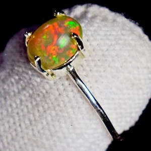 Ethiopian Opal Ring: Handmade 925 Sterling Silver, Multi-Fire Gemstone
