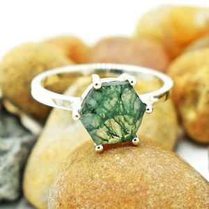 Green Moss Agate Ring: 925 Sterling Silver Gemstone Ring