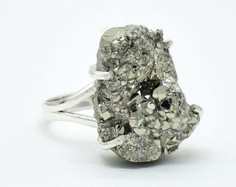 Row Healing Crystal Pyrit Ädelstensring: 925 Sterling Silver Smycken Födelsesten