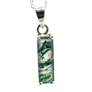 Natural Moss Agate 925 Sterling Silver Pendant Necklace