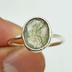 Natural Green Moss Agate Ring, Moss Agate Ring, Beautiful Ring, Engagement Ring,  Dainty Moss Agate Ring , Oval Moss Ring, Bezel Moss Ring