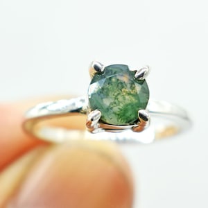 Bridal Moss Agate Ring: Dainty 925 Sterling Silver Ring
