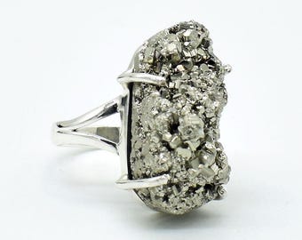 Ring i sterlingsilver med naturlig pyrit