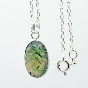Natural Moss Agate 925 Sterling Silver Necklace - 18 Inch