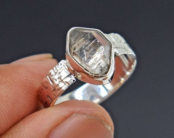 Anillo de diamantes Herkimer hecho a mano: joyería nupcial de plata de ley 925