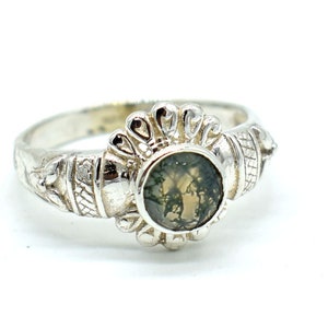 Natural Moss Agate Ring: 925 Sterling Silver Gemstone Ring