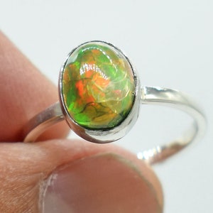 October Birthstone Ring: Handmade 925 Silver Black Opal Ring