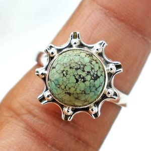 Tibetan Turquoise Ring: Handmade 925 Sterling Silver Gemstone Ring