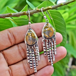 Genuine tibetan turquoise  silver Earring, Natural turquoise, Boho Dangle ,Hoop Long Earring, Girls Earring, December Birthstone
