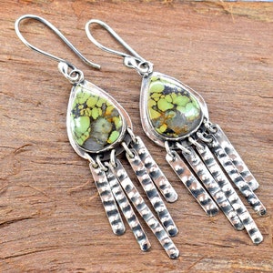 Blue tibetan turquoise  silver Earring, Bohemian Chick Jewelry, Hipster Dangle ,Hoop Long Earring, Girls Earring, December Birthstone