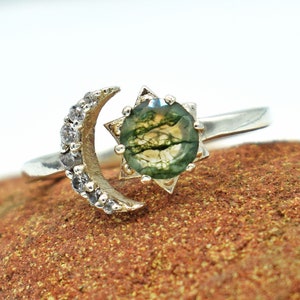 Natural Moss Agate Gemstone Ring, Green Moss Agate Silver Ring, Wedding Moss Agate Ring, Moss Agate Gemstone Silver Ring, Moss Agate Ring