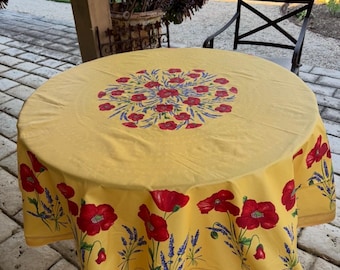 Mantel redondo francés de 70" con revestimiento, color amarillo amapola