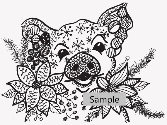 Christmas Pig Coloring Page - Etsy