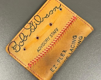 Portafoglio sottile bifold in pelle con guanto da baseball Bob Gibson