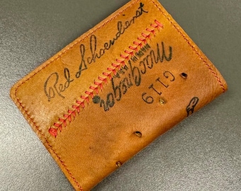 Cartera plegable delgada de cuero con forma de guante de béisbol Schoendienst rojo