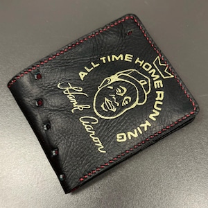 Cartera plegable de cuero con forma de guante de béisbol de Hank Aaron