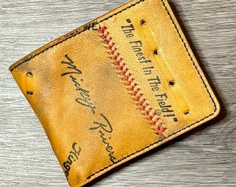 Cartera plegable de cuero con forma de guante de béisbol de Mickey Rivers