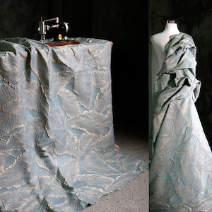 Luxury Gold Embroidered Jacquard Fabric, Embossed Leaf Floral Damask Brocade Desinger Fabric For Dress ,Upholstery, DIY Fabric