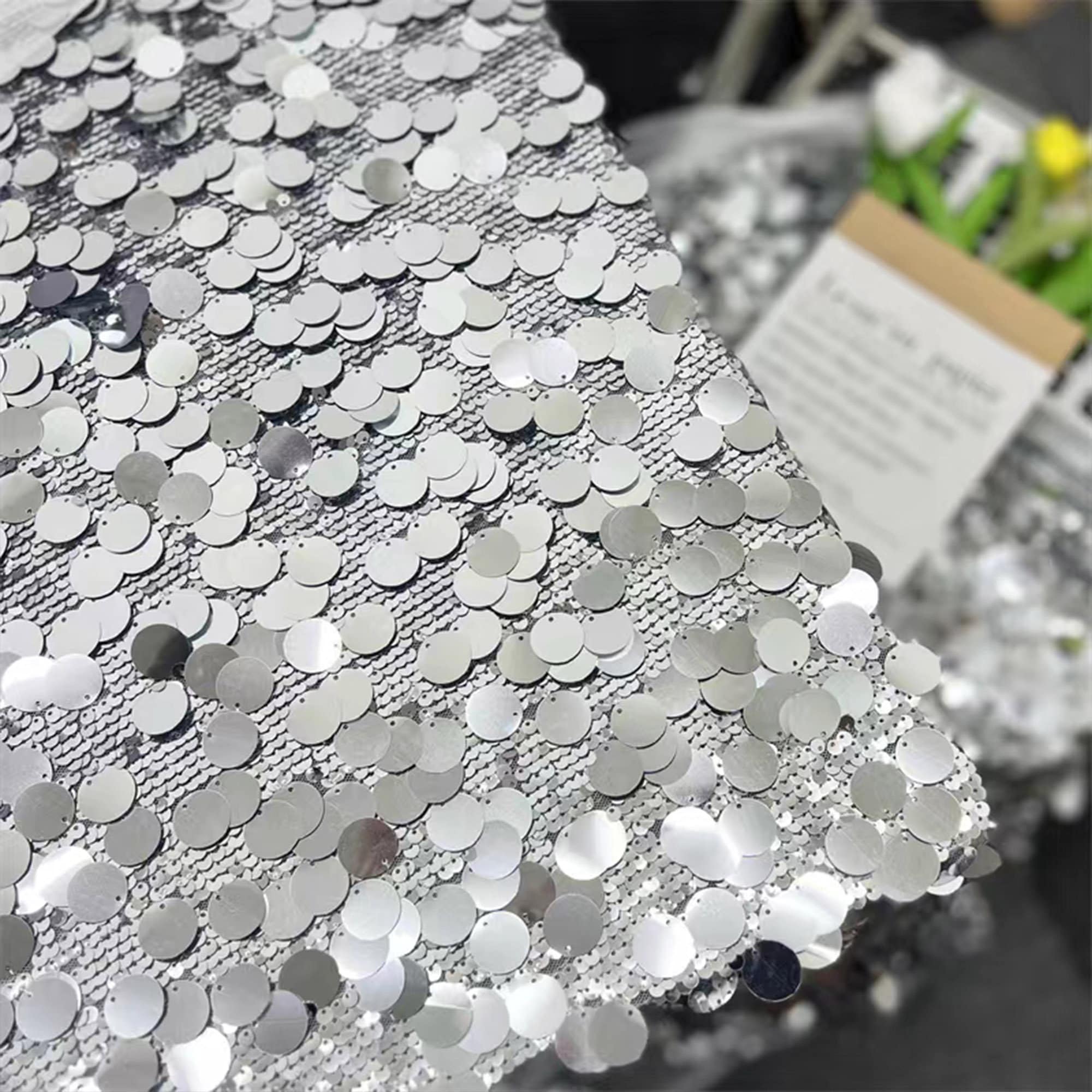 StoffBook D527 Tissu stretch à paillettes Doré/blanc à grands pois pour