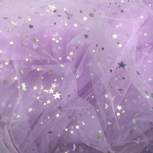 Tela de tul con forma de estrella y Luna en 10 colores, tela de encaje de malla con lentejuelas brillantes y estrellas, decoración de fiesta, suministros de bricolaje, vestido de niña, decoración para fiesta de boda