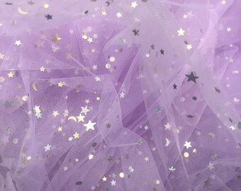 10 Farben Stern Mond Tüll Stoff, glänzende Pailletten Sterne Mesh Spitze Stoff, Party Decor, DIY Zubehör, Mädchen Kleid, Hochzeit Party Decor