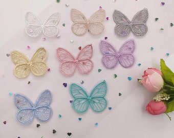 Embroidery Organza Butterfly Applique, Sew on Lace Patch For Flower Girl Dress, Bracelet, Garment, Bridal Dress, Headband,Hair Pin