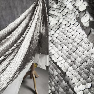 Metallic Silver 9mm Scale Embroidery Mesh Sequin Fabric Desinger Fabric For Prom Evening Dress Sewing Craft