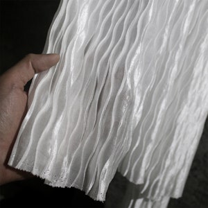 Shimmery Wrinkled Silk Fabric, Pleated Wave Satin Fabric,Glossy Accordion Fold Fabric,Bridal Dress Fabric, Wedding Fabric,Designer Fabric