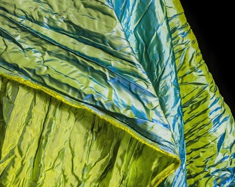Tela jacquard metálica verde/azul, pliegues de lujo, tela texturizada, tela doblada de poliéster, tela creativa, vestido de alta costura de moda