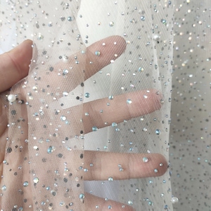 Rhinestone Pearl Beaded Tulle Lace Fabric Exquisite Bridal Wedding Gown Fabric Dress Fabric Veil Lace
