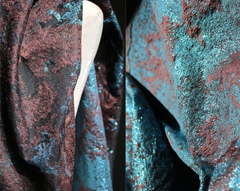 Vintage Luxury Blue Bronze Jacquard Fabric, Two-sided Gold Petal Shimmer Brocade Fabric For Upholstery Designer Fabric