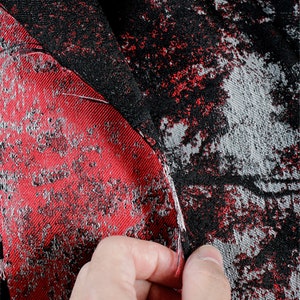 Red Black Jacquard Brocaded Fabrics, Vintage Two-sided Design Fabric, Retro Fabric, Dust Coat Fabric,Polyester Fabric,Designer Fabric
