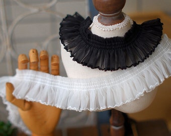 White Organza Pleated Ruffle Elastic Lace Trim, Chiffon Ruffle Trim, Black Trim, Ruffle Trim, Organza Ruffle Trim, Elastic Trim,Sewing Craft