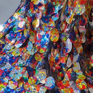 Iridescent Oval Tear Drop Sequins Mesh Fabric Mermaid Sequin Fabric Houte Couture Dress Fabric,Festival Dress,Girl Dress