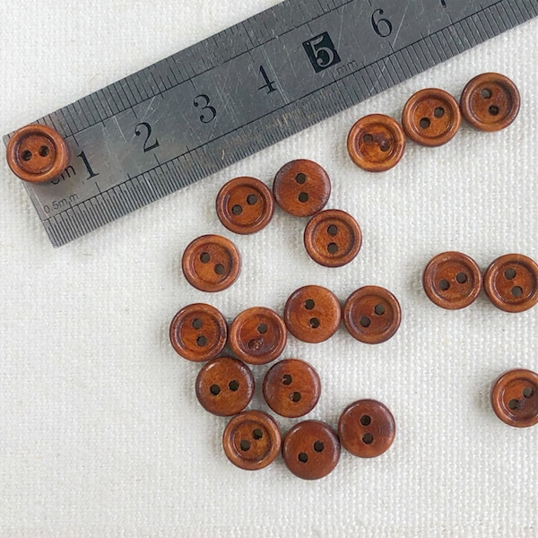 9mm boutons en bois marron 2 trous couture artisanat Mini poupée vêtements boutons poupées attaches sangles Scrapbooking