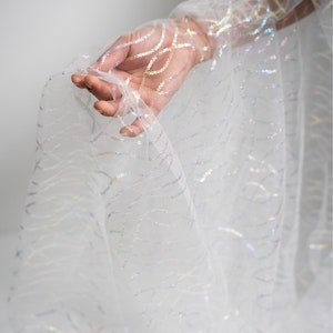 Exquisite Printed  Sequin Lace Fabric Bridal Veil Lace Wedding Dress Fabric Tulle Fabric For Bridal Dresses Sparkle Fabric 59&quot;