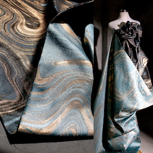 Shimmery Luxury Black/Blue Marbling Jacquard Fabric,Glossy Molten Rock Damask Fabric,Two-sided Brocade Fabric For Upholstery Designer Fabric