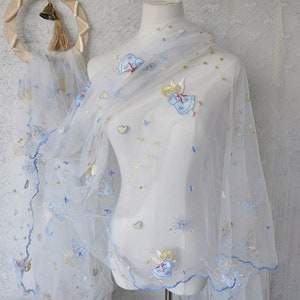 Fairy Tulle Angel Star Moon Embroidered Lace Fabric,Wedding Floral Girl Dress Gown,Tutu Dress,Girl Dress,Curtain,Room Decor,DIY Sewing Craft