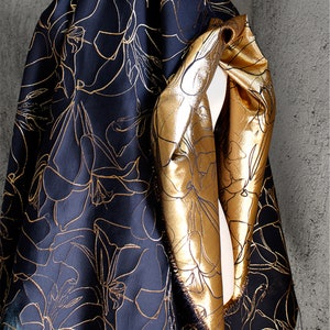 Navy&Golden Glossy Jacquard Brocaded Fabrics ,Pleated Textured Fabric, 3D Irregular Two-sided Fabrics, Fold fabric, Dust Coat Fabric