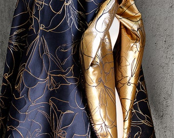 Navy&Golden Glossy Jacquard Brocaded Fabrics ,Pleated Textured Fabric, 3D Irregular Two-sided Fabrics, Fold fabric, Dust Coat Fabric