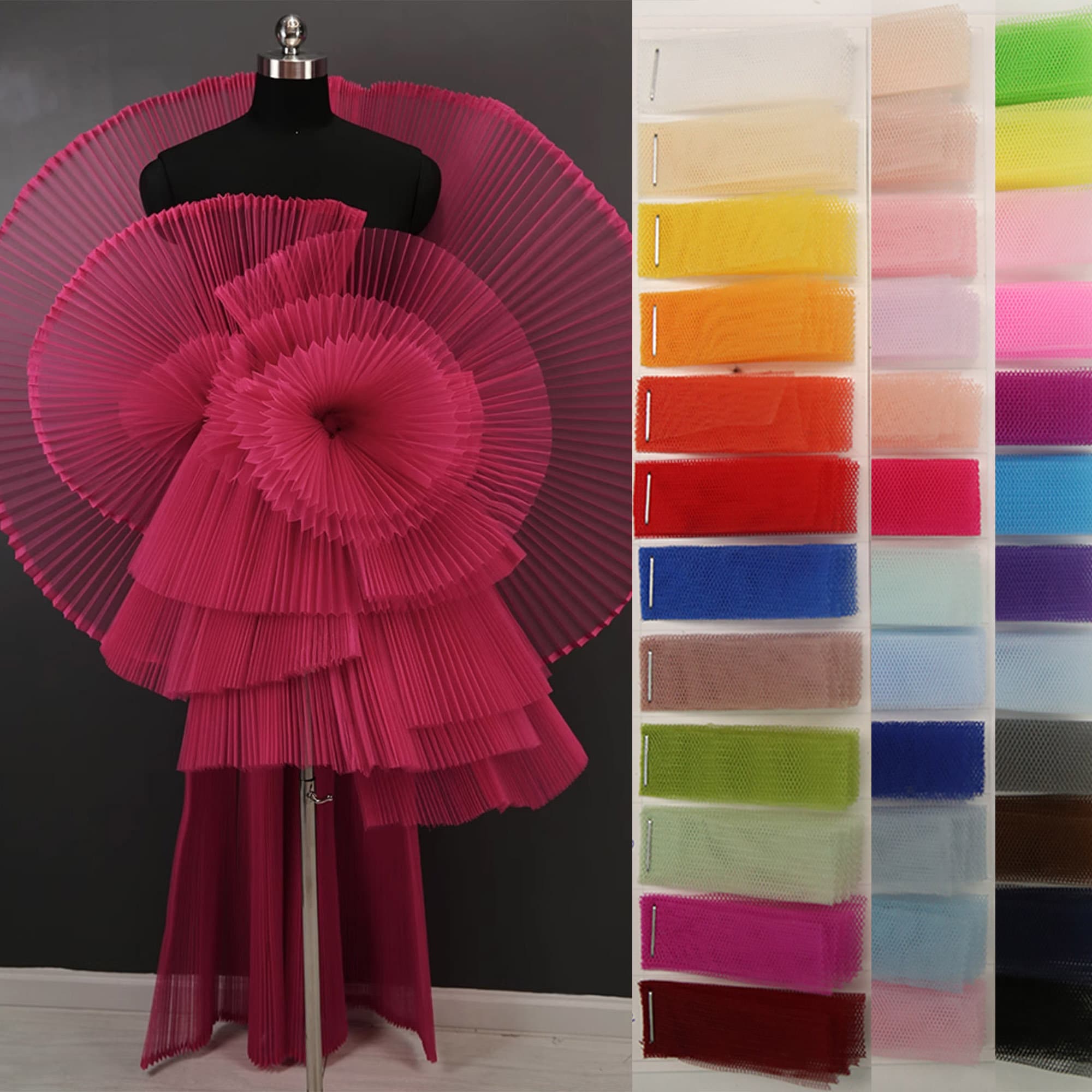 36 Farben gefaltet Hart Mesh Stoff Falten Spitze Crumple Akkordeon Tüll Mädchen Kleid Stoff,Plissierter Rock,Hochzeitskleid,Kostüm,Handwerk Schüttgut