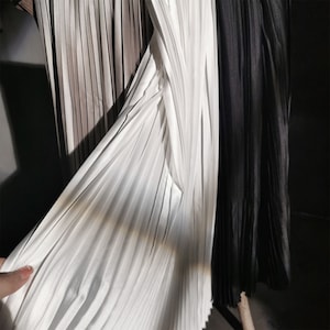 White Pleated Smooth Fabric Fold Wrinkle Crumple Accordion Girl Dress Fabric Sew for Pleated-skirt,Craft By Yard