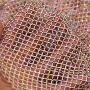 6 Colors Sparkle Rhinestone Fishnet Iridescent Diamond Beads Lace Fabric,Stretch Hollow Out Fabric For Couture,Costume,Party Dress,Dancewear