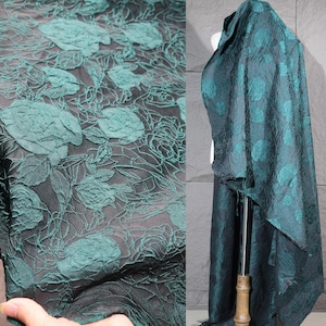 Vintage Green Rose Jacquard Fabric,Floral Brocade Fabric,Gothic Jacquard For Dress,Gown,Upholstery,Designer Fabric,Home Decor,Costume