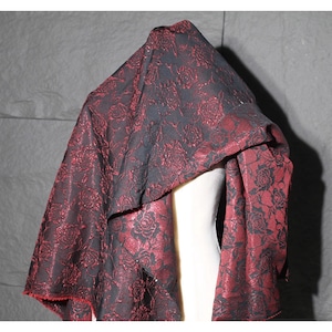 Vintage Gothic Red Black Rose Jacquard Brocaded Fabrics,Emboss Floral Fabric,Two-sided Design Fabirc,3D Irregular Fabric,Wedding Dress